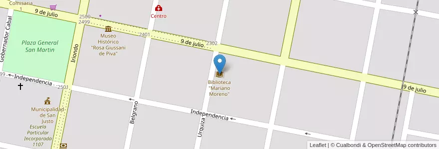 Mapa de ubicacion de Biblioteca "Mariano Moreno" en 아르헨티나, Santa Fe, Departamento San Justo, Municipio De San Justo, San Justo.
