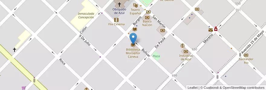 Mapa de ubicacion de Biblioteca Monseñor Cáneva en アルゼンチン, ブエノスアイレス州, Partido De Azul.