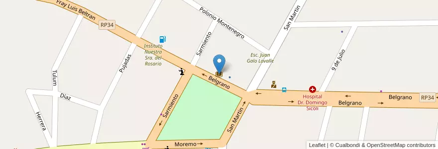 Mapa de ubicacion de Biblioteca Municipal en Argentina, Cile, Mendoza, Distrito Villa Tulumaya, Departamento Lavalle.