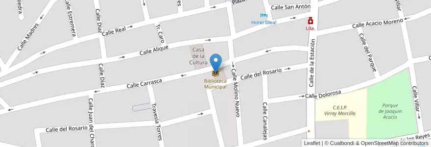 Mapa de ubicacion de Biblioteca Municipal en Spain, Castile-La Mancha, Albacete, Villarrobledo.