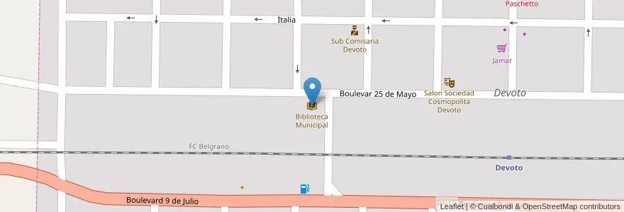 Mapa de ubicacion de Biblioteca Municipal en 阿根廷, Córdoba, Departamento San Justo, Pedanía Juárez Celman, Municipio De Devoto, Devoto.