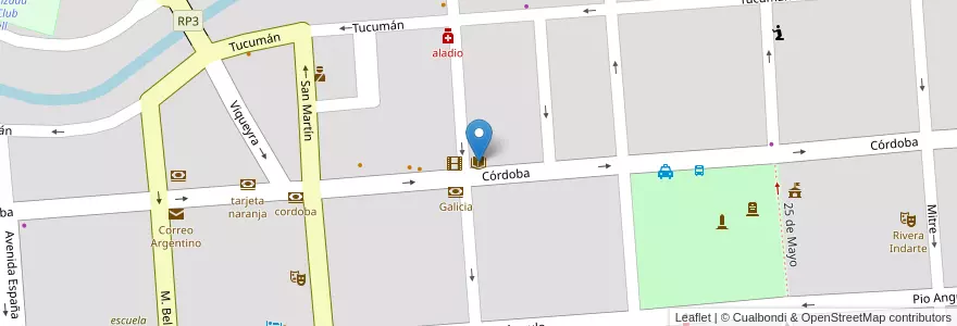 Mapa de ubicacion de Biblioteca Municipal en الأرجنتين, Córdoba, Departamento Unión, Pedanía Bell Ville, Municipio De Bell Ville, Bell Ville.