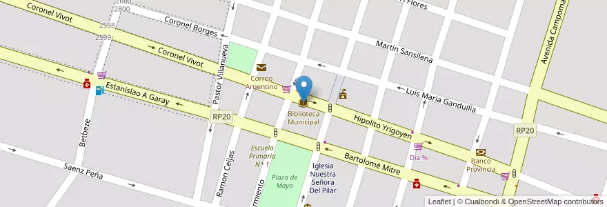 Mapa de ubicacion de Biblioteca Municipal en Arjantin, Buenos Aires, Partido De General Paz, Ranchos.