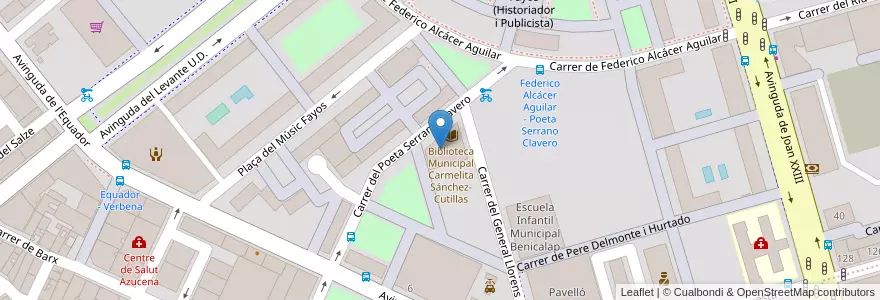 Mapa de ubicacion de Biblioteca Municipal Carmelita Sánchez-Cutillas en Espagne, Communauté Valencienne, Valence, Comarca De València, Valence.