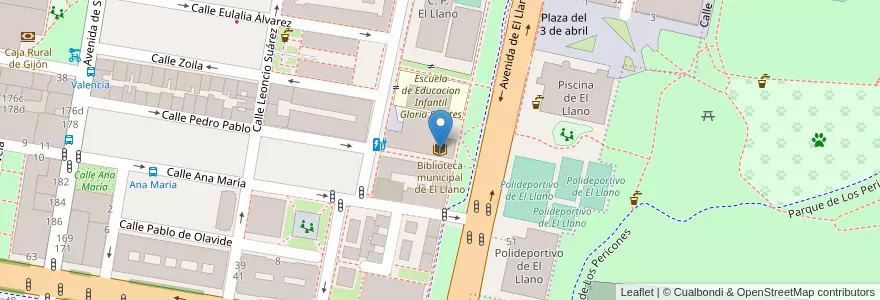 Mapa de ubicacion de Biblioteca municipal de El Llano en Spanien, Asturien, Asturien, Gijón/Xixón.