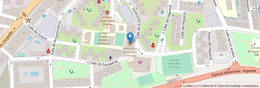 Mapa de ubicacion de Biblioteca Municipal El Arroyo en اسپانیا, بخش خودمختار مادرید, بخش خودمختار مادرید, Área Metropolitana De Madrid Y Corredor Del Henares, Fuenlabrada.