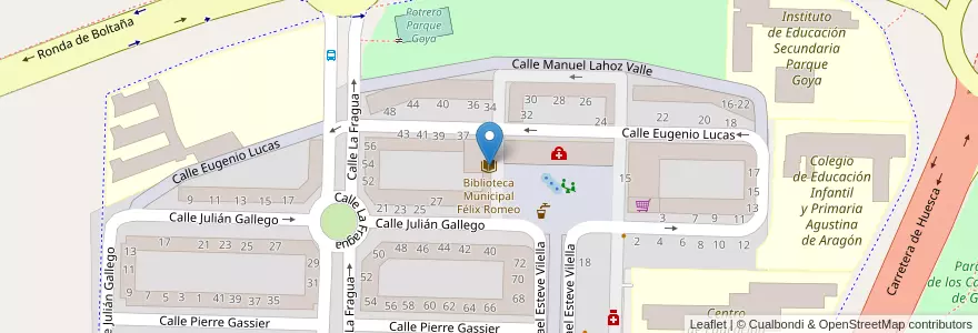 Mapa de ubicacion de Biblioteca Municipal Félix Romeo en Espagne, Aragon, Saragosse, Zaragoza, Saragosse.