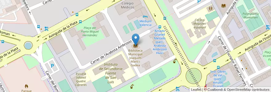 Mapa de ubicacion de Biblioteca Municipal Joaquim Martí i Gadea en إسبانيا, منطقة بلنسية, فالنسيا, Comarca De València, فالنسيا.