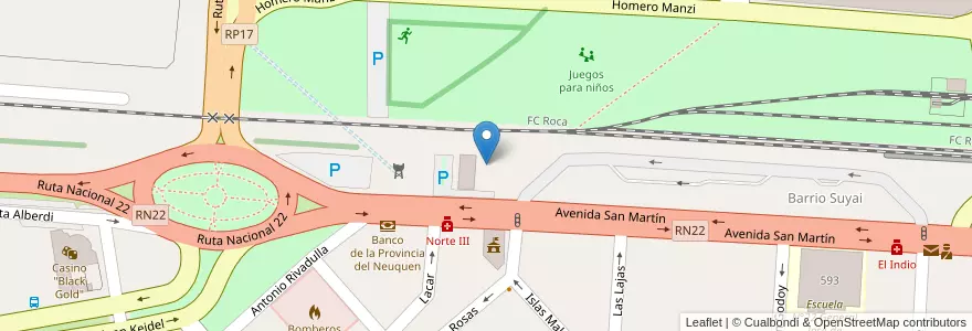 Mapa de ubicacion de Biblioteca Municipal Juan Benigar en 아르헨티나, 칠레, 네우켄주, Departamento Confluencia, Municipio De Plaza Huincul, Plaza Huincul.