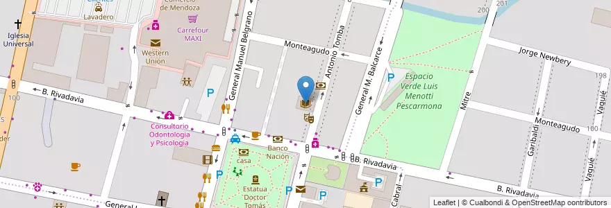 Mapa de ubicacion de Biblioteca Municipal "Manuel Belgrano" en アルゼンチン, チリ, メンドーサ州, Godoy Cruz, Departamento Godoy Cruz, Distrito Ciudad De Godoy Cruz.