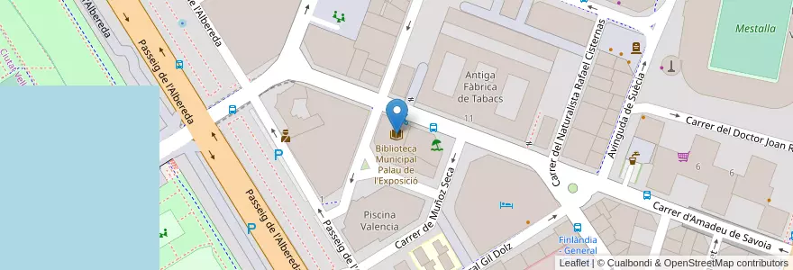 Mapa de ubicacion de Biblioteca Municipal Palau de l'Exposició en スペイン, バレンシア州, València / Valencia, Comarca De València, València.