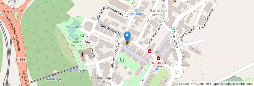 Mapa de ubicacion de Biblioteca Municipal San Antonio en 西班牙, 巴斯克, 比斯开, Bilboaldea, Etxebarri.