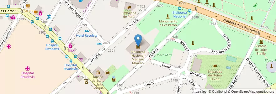 Mapa de ubicacion de Biblioteca Nacional Mariano Moreno, Recoleta en Аргентина, Буэнос-Айрес, Comuna 2, Буэнос-Айрес.