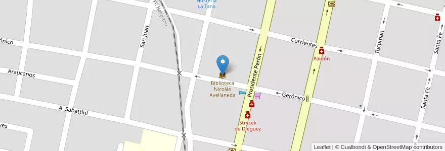 Mapa de ubicacion de Biblioteca Nicolás Avellaneda en Arjantin, Córdoba, Departamento Punilla, Pedanía Rosario, Municipio De Cosquín, Cosquín.