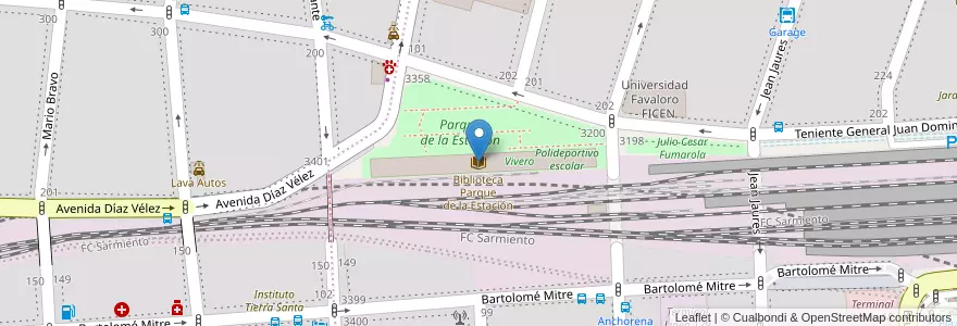 Mapa de ubicacion de Biblioteca Parque de la Estación en アルゼンチン, Ciudad Autónoma De Buenos Aires, Comuna 5, ブエノスアイレス.