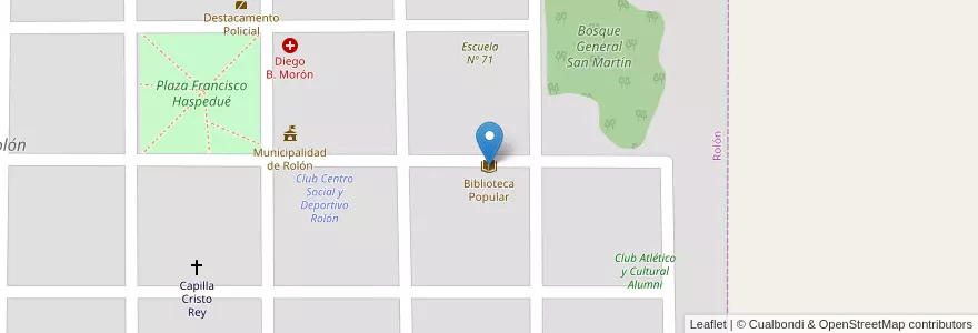 Mapa de ubicacion de Biblioteca Popular en 阿根廷, La Pampa, Departamento Atreucó, Municipio De Rolón, Rolón.