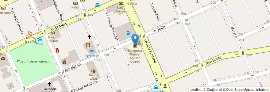 Mapa de ubicacion de Biblioteca Popular Agustin Alvarez en Argentinien, Chubut, Trelew, Departamento Rawson.