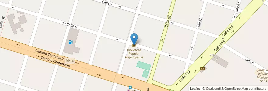 Mapa de ubicacion de Biblioteca Popular Alejo Iglesiss, Villa Elisa en 阿根廷, 布宜诺斯艾利斯省, Partido De La Plata, Villa Elisa.