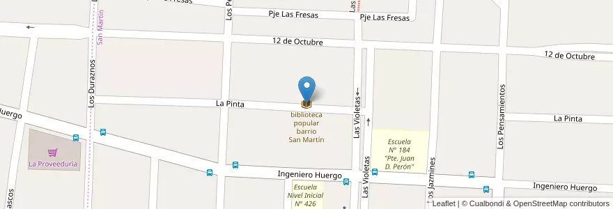 Mapa de ubicacion de biblioteca popular barrio San Martín en Arjantin, Şili, Chubut, Departamento Escalante, Comodoro Rivadavia.
