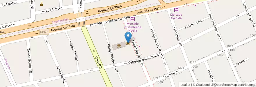 Mapa de ubicacion de Biblioteca Popular Bº Progreso en Argentina, Chubut, Trelew, Departamento Rawson.