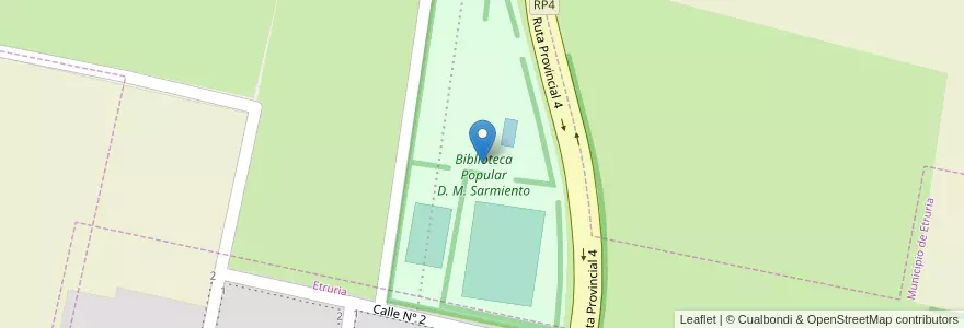 Mapa de ubicacion de Biblioteca Popular D. M. Sarmiento en Аргентина, Кордова, Departamento General San Martín, Pedanía Chazón, Municipio De Etruria.