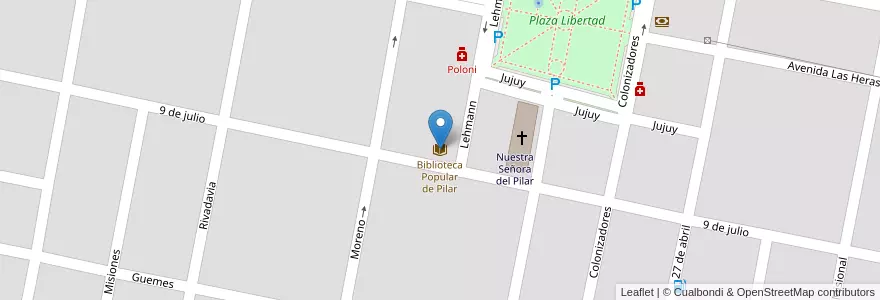 Mapa de ubicacion de Biblioteca Popular de Pilar en الأرجنتين, سانتا في, Departamento Las Colonias, Municipio De Pilar, Pilar.