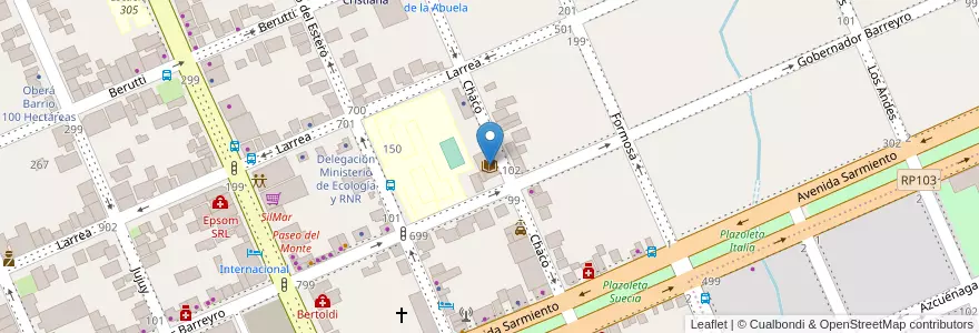 Mapa de ubicacion de Biblioteca Popular Domingo Faustino Sarmiento en アルゼンチン, ミシオネス州, Departamento Oberá.
