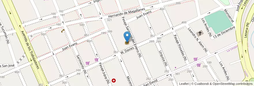 Mapa de ubicacion de Biblioteca Popular Don BOsco en 阿根廷, Chubut, Trelew, Departamento Rawson.
