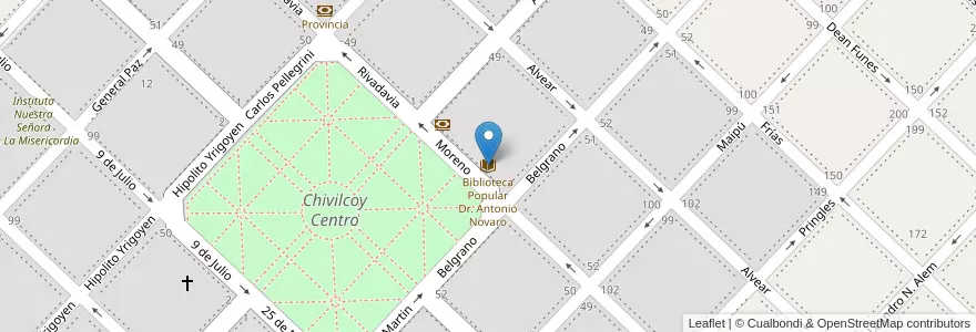 Mapa de ubicacion de Biblioteca Popular Dr. Antonio Novaro en 阿根廷, 布宜诺斯艾利斯省, Partido De Chivilcoy, Chivilcoy.