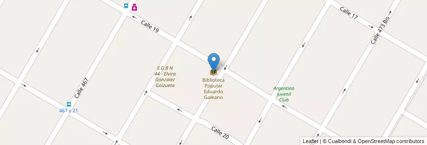 Mapa de ubicacion de Biblioteca Popular Eduardo Galeano, City Bell en アルゼンチン, ブエノスアイレス州, Partido De La Plata, City Bell.