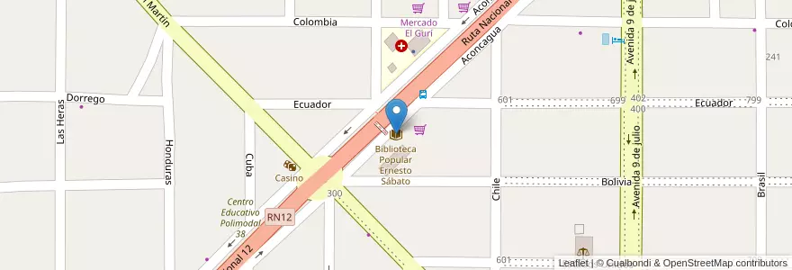 Mapa de ubicacion de Biblioteca Popular Ernesto Sábato en アルゼンチン, ミシオネス州, Departamento San Ignacio, Municipio De Jardín América.