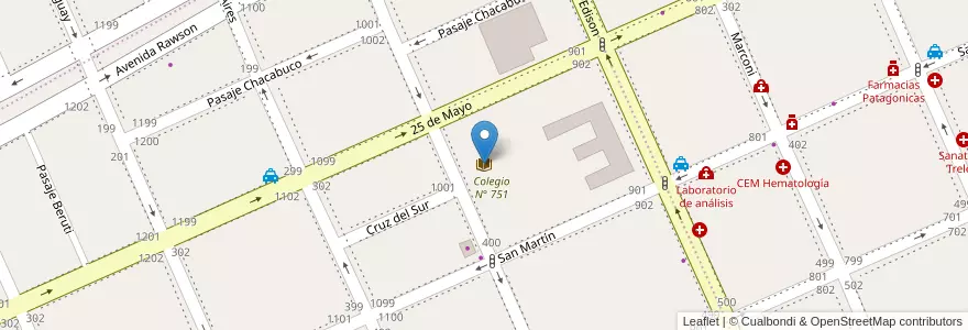 Mapa de ubicacion de Biblioteca Popular Escuela de Comercio en Argentine, Chubut, Trelew, Departamento Rawson.