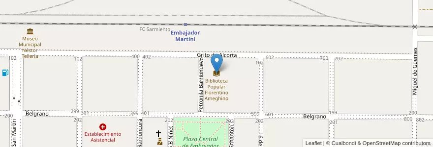 Mapa de ubicacion de Biblioteca Popular Florentino Ameghino en 아르헨티나, La Pampa, Departamento Realicó, Municipio De Embajador Martini.