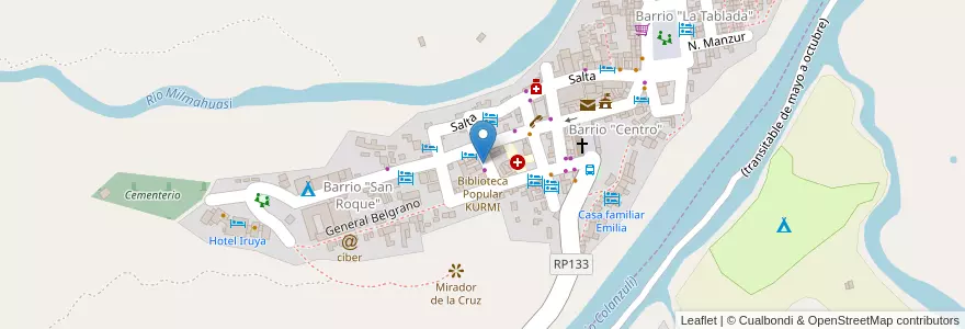 Mapa de ubicacion de Biblioteca Popular KURMI en Argentina, Finca El Potrero, Salta, Departamento Iruya, Municipio Iruya.