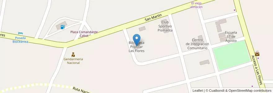 Mapa de ubicacion de Biblioteca Popular Las Flores en Argentina, San Juan, Cile, Iglesia.