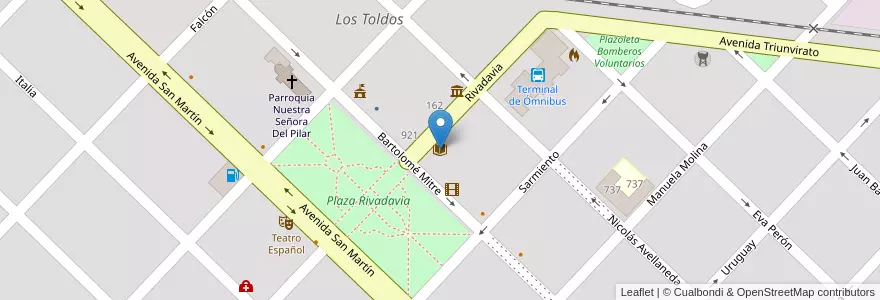 Mapa de ubicacion de Biblioteca Popular Mariano Moreno en Argentina, Provincia Di Buenos Aires, Partido De General Viamonte, Los Toldos.