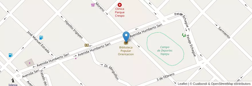 Mapa de ubicacion de Biblioteca Popular Orientacion en Argentina, Entre Ríos, Departamento Paraná, Distrito Espinillo, Crespo.