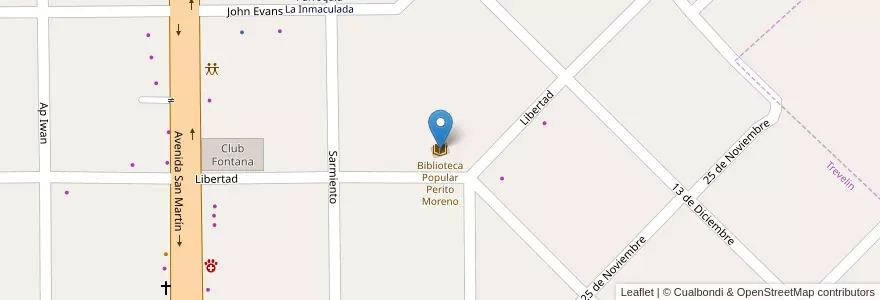 Mapa de ubicacion de Biblioteca Popular Perito Moreno en Arjantin, Şili, Chubut, Departamento Futaleufú, Trevelin.