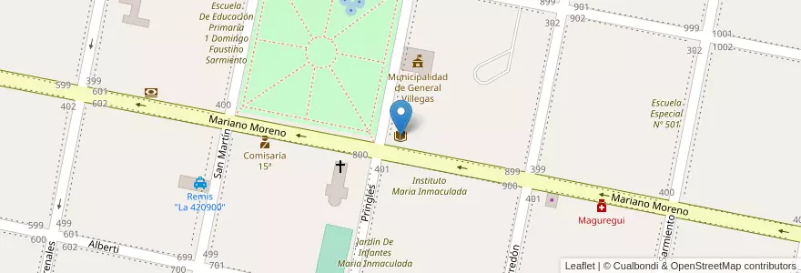 Mapa de ubicacion de Biblioteca Popular Pub. Mun. D.F.Sarmiento en 아르헨티나, 부에노스아이레스주, Partido De General Villegas.