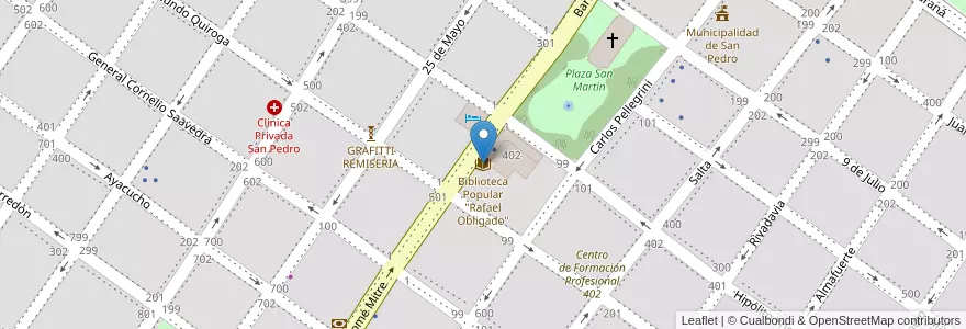 Mapa de ubicacion de Biblioteca Popular "Rafael Obligado" en Argentinië, Buenos Aires, Partido De San Pedro, San Pedro.