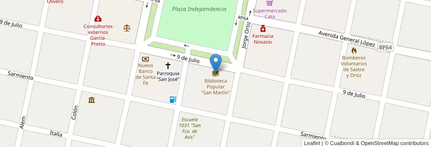 Mapa de ubicacion de Biblioteca Popular "San Martín" en アルゼンチン, サンタフェ州, Departamento San Martín, Municipio De Sastre.