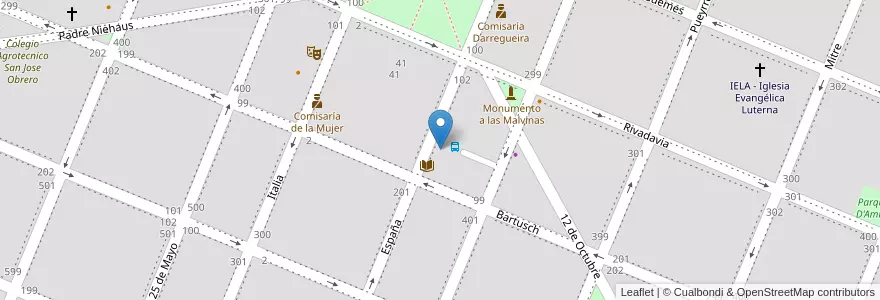 Mapa de ubicacion de Biblioteca Popular Sur en Arjantin, Buenos Aires, Partido De Puan, Darregueira.