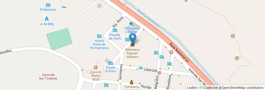 Mapa de ubicacion de Biblioteca Popular Viltipoco en الأرجنتين, Jujuy, Departamento Tumbaya, Municipio De Purmamarca.