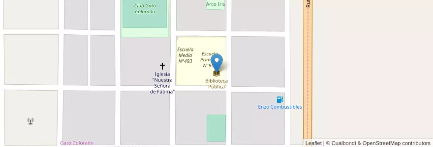 Mapa de ubicacion de Biblioteca Pública en Arjantin, Santa Fe, Municipio De Gato Colorado, Gato Colorado.
