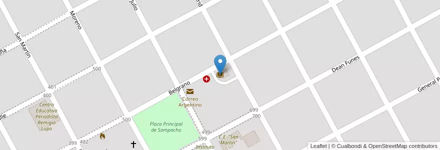 Mapa de ubicacion de Biblioteca Pública Alfonsina Storni en Argentinien, Provinz Córdoba, Departamento Río Cuarto, Pedanía Achiras, Municipio De Sampacho, Sampacho.