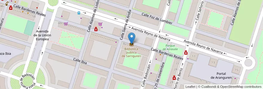 Mapa de ubicacion de Biblioteca publica de Sarriguren en Espanha, Navarra, Navarra, Egüés.