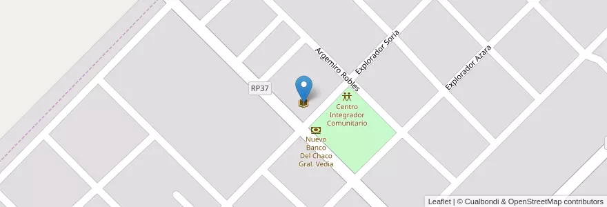 Mapa de ubicacion de Biblioteca Pública General Julio de Vedia en アルゼンチン, チャコ州, Departamento Bermejo, Municipio De General Vedia, General Vedia.