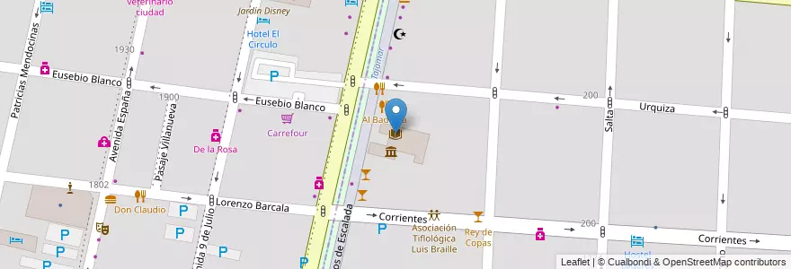Mapa de ubicacion de Biblioteca Pública General San Martín en アルゼンチン, チリ, メンドーサ州, Departamento Capital, Ciudad De Mendoza, Sección 3ª Parque O'Higgins.