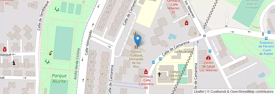 Mapa de ubicacion de Biblioteca Pública Municipal Aluche en 西班牙, Comunidad De Madrid, Comunidad De Madrid, Área Metropolitana De Madrid Y Corredor Del Henares, Madrid.