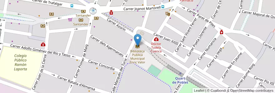 Mapa de ubicacion de Biblioteca Pública Municipal Enric Valor en スペイン, バレンシア州, València / Valencia, L'Horta Oest, Quart De Poblet.